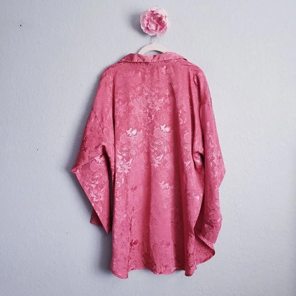VINTAGE Gold Label Victoria's Secret Pink Satin Buttondown Sleep Shirt